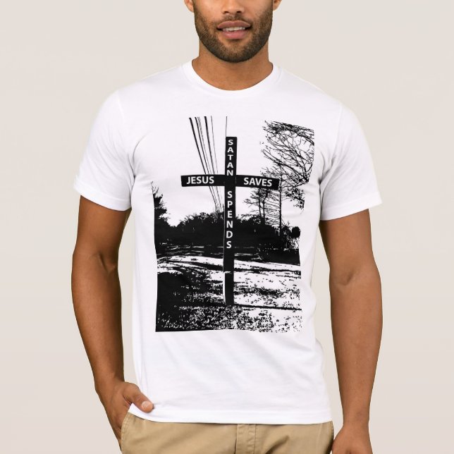 Jesús ahorra a Satan pasa la camiseta de Matt (Anverso)
