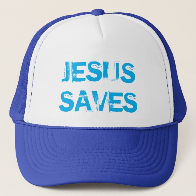 JESUS AHORRA EL SOMBRERO DE TRUCKER - BLANCO Y ROY (Anverso)