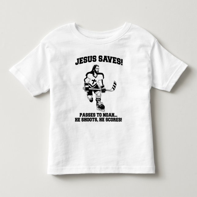 Jesús ahorra la camiseta divertida del hockey (Anverso)