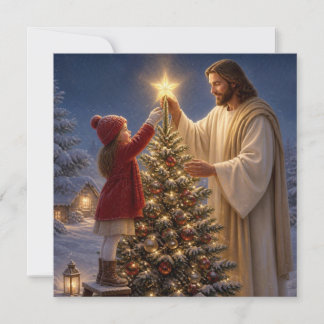 Jesús Ayuda a Niña a Decorar el Árbol de Navidad
