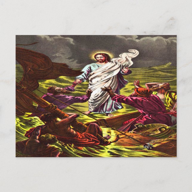 Jesús camina sobre la postal del agua (Anverso)