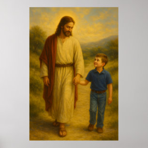 Jesús Caminando Con Boy™ LDS Poster De Arte Pared