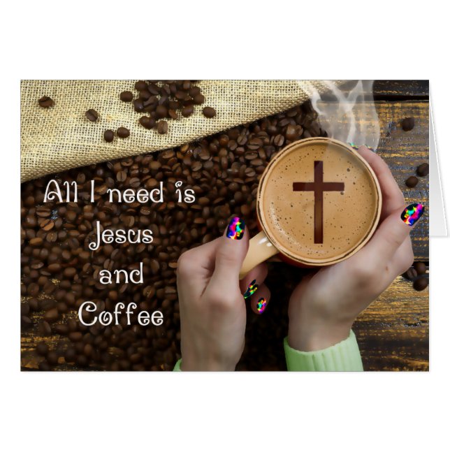 Jesus & Coffee - Tarjeta de arte de 5" x 7" (Anverso (Horizontal))