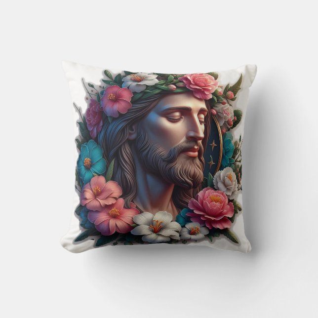 Jesús con Cojín decorativo de flores (Anverso)