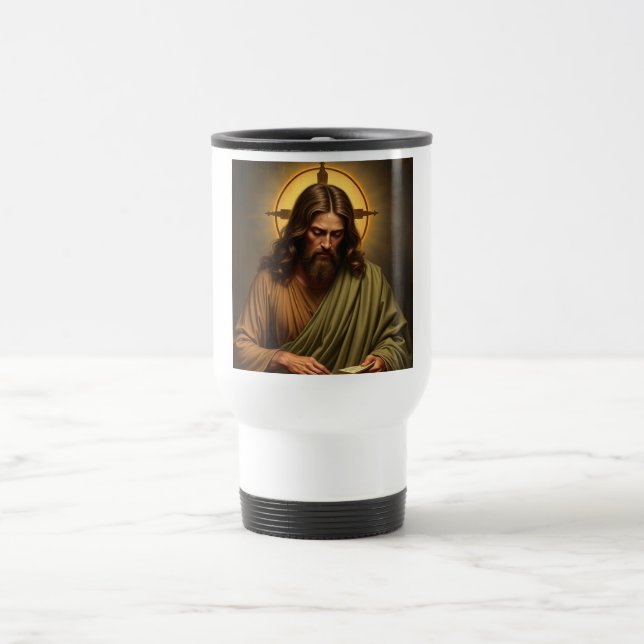 Jesús Contemplador con una taza de viaje de Halo (Centro)