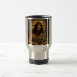 Jesús Contemplador con una taza de viaje de Halo