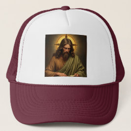 Jesús contemplativo con gorra de camionero de halo
