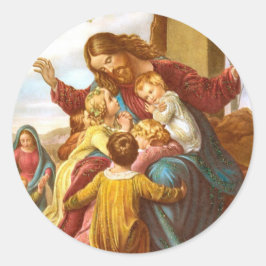 Jesús da la bienvenida a los niños pegatinas redon