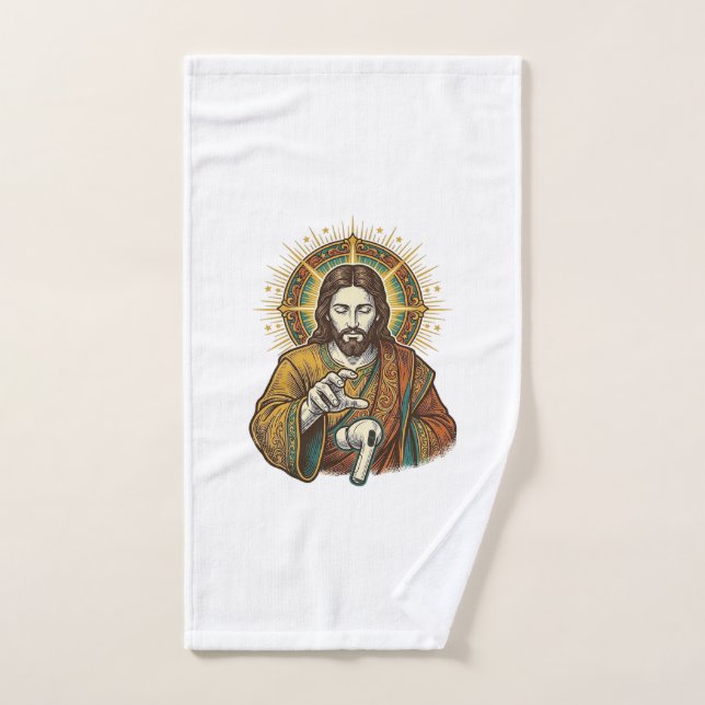Jesús Dejó Caer Auricular Inalámbrico Debajo del E (Toalla de mano)