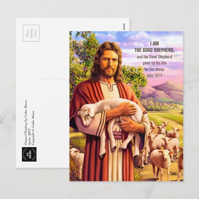 Jesús El Buen Pastor Pintando Postales De Pascua (Anverso / Reverso)