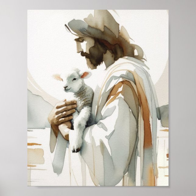 Jesús, el cordero - acuarela Arte cristiano y ai (Frente)