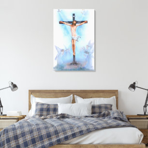 Jesús en la cruz con pájaros Lienzo envuelto