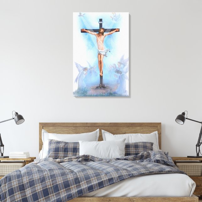 Jesús en la cruz con pájaros Lienzo envuelto (Insitu(Dormitorio))