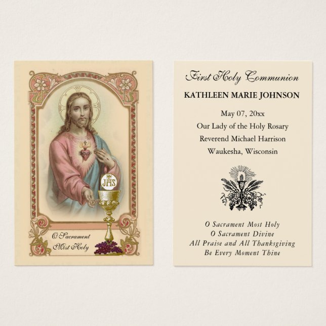 Jesus First Communion Catholic Remembrance Card (Anverso y reverso)
