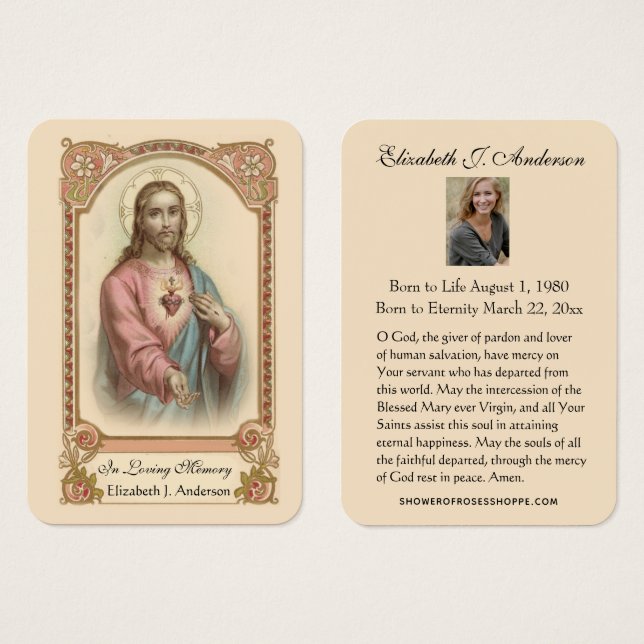 Jesus Funeral Memorial Prayer Holy Card (Anverso y reverso)