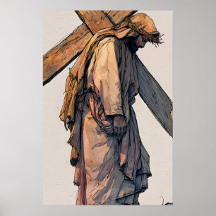 Jesús llevando la cruz Impresión Cristiana Minimal