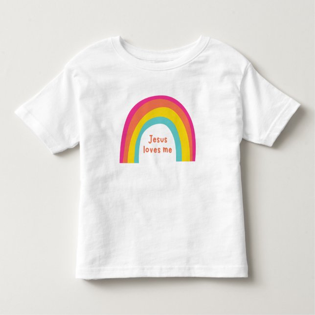 Jesús me ama a la pequeña camiseta arco iris (Anverso)