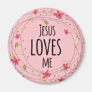 Jesús me ama imán rosado floral de la guirnalda