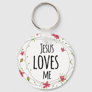 Jesús me ama llavero blanco floral de la guirnald