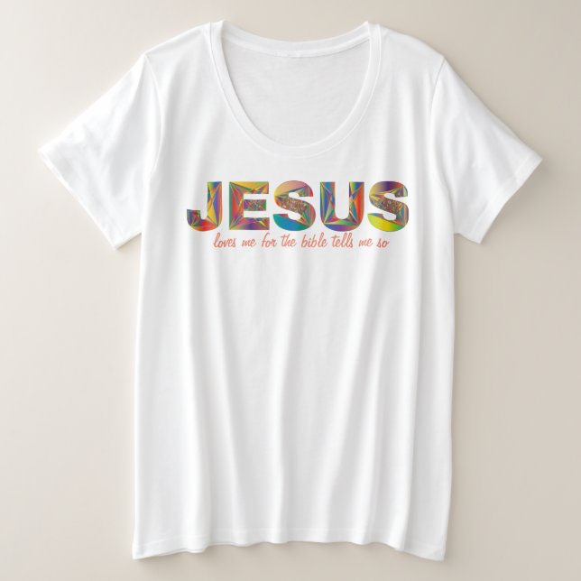 Jesús Me Ama Por La Camiseta Biblia Más Tamaño (Anverso del diseño)