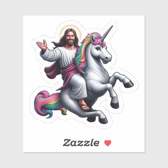 ¡Jesús montando un unicornio! pegatina (Hoja)