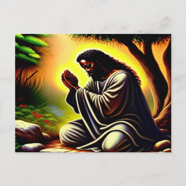 Jesús Negro rezando en la postal de Gethsemane (Anverso)