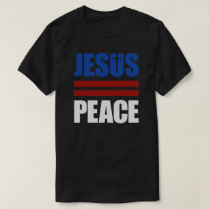 JESUS=PEACE rojo, camisa blanca, azul