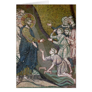Jesús que cura haber lisiado y las persianas