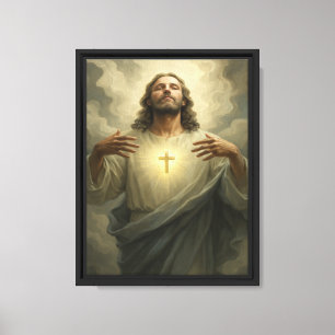 Jesús radiante con arte de cruz brillante
