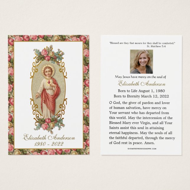 Jesús Sagrado Corazón Católico Funeral Tarjeta San (Anverso y reverso)