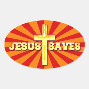 Jesús salva a los Pegatinas de la cruz oval
