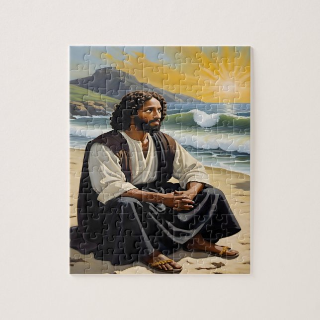 Jesús Sentado Junto Al Rompecabezas Del Mar (Vertical)