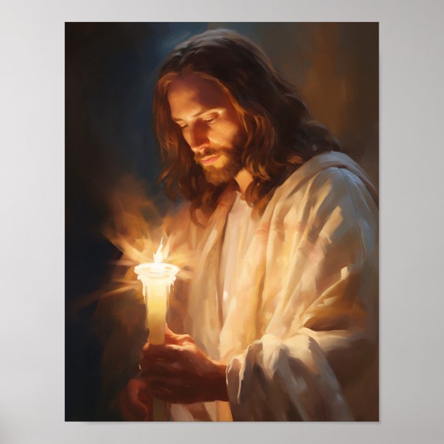 Jesús sostiene al Poster de Arte de Velas (Frente)