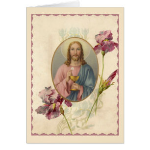 Jesús sostiene la Eucaristía y el cáliz