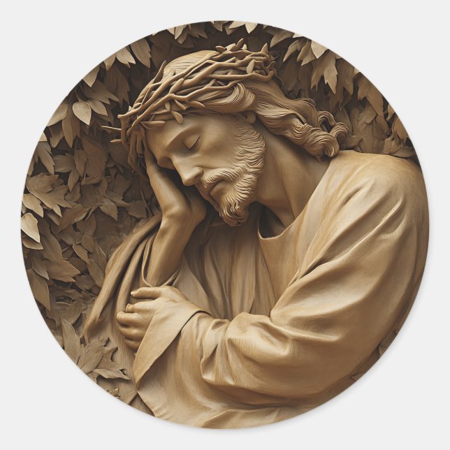 Jesús tallando Pegatinas (Anverso)