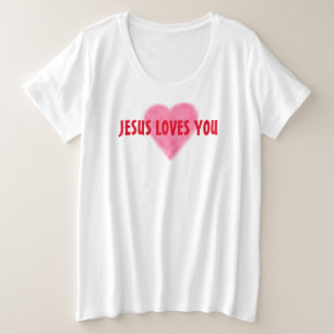 JESÚS TE AMA Camiseta tamaño más grande para mujer