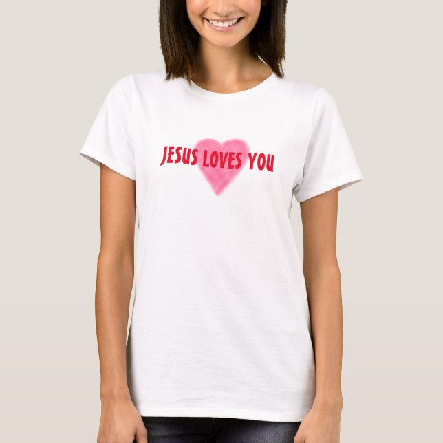JESÚS TE AMA LA Camiseta Básica de las Mujeres (Anverso)
