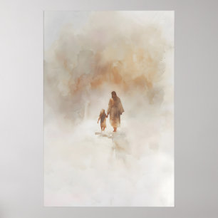 Jesús y la niña Acuarela Arte Cristiano