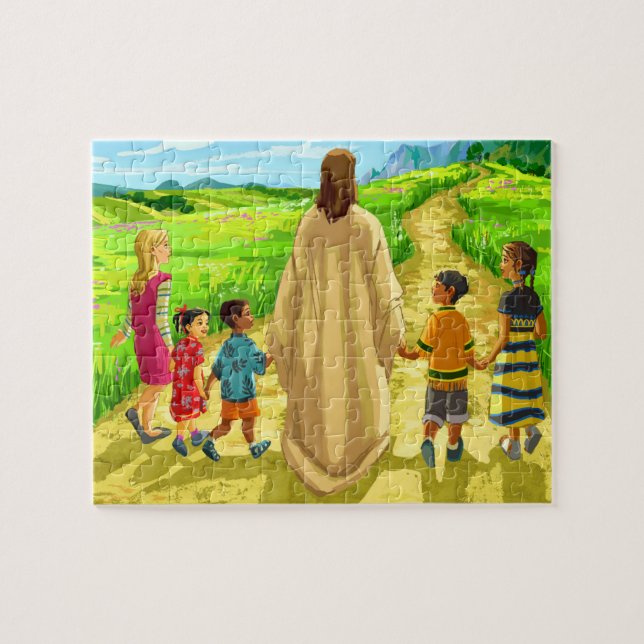 Jesús y los niños en un rompecabezas de viaje (Horizontal)