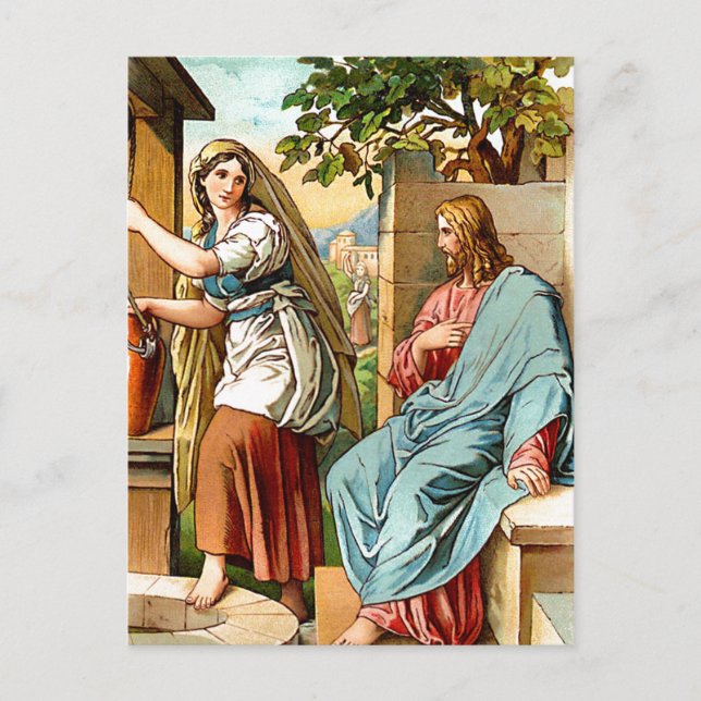 jesús y mujeres en la postal del pozo (Anverso)