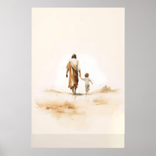 Jesús y Niño Acuarela Arte Cristiano para Guarderí