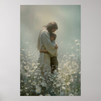 Jesús y Niño en Campo de Flores Impresión Cristian