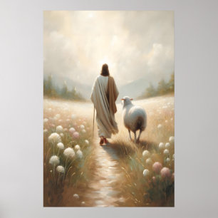 Jesús y ovejas Arte bíblico Arte cristiano Arte de