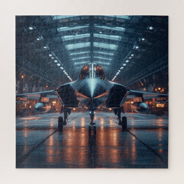 Jet Hangar al atardecer - Rompecabezas de aviación (Vertical)