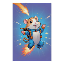 Jetpack Hamster Poster | Funny Cartoon Wall Art