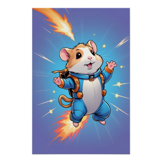 Jetpack Hamster Poster | Funny Cartoon Wall Art (Anverso)