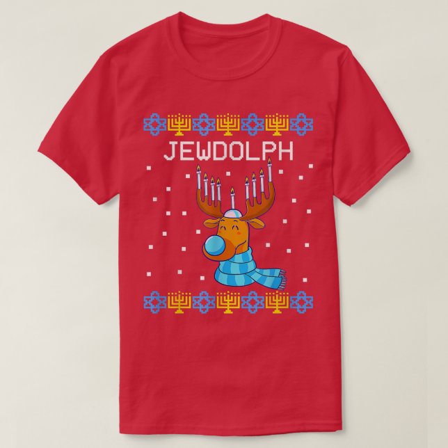 Jewdolph Ugly Hanukkah Sweater Reindeer Menorah Ch (Diseño del anverso)