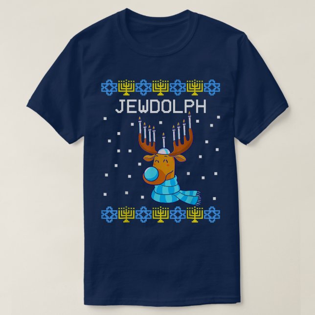Jewdolph Ugly Hanukkah Sweater Reindeer Menorah Ch (Diseño del anverso)