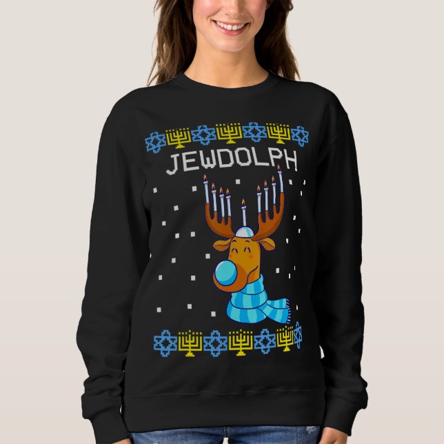 Jewdolph Ugly Hanukkah Sweater Reindeer Menorah Ch (Anverso)