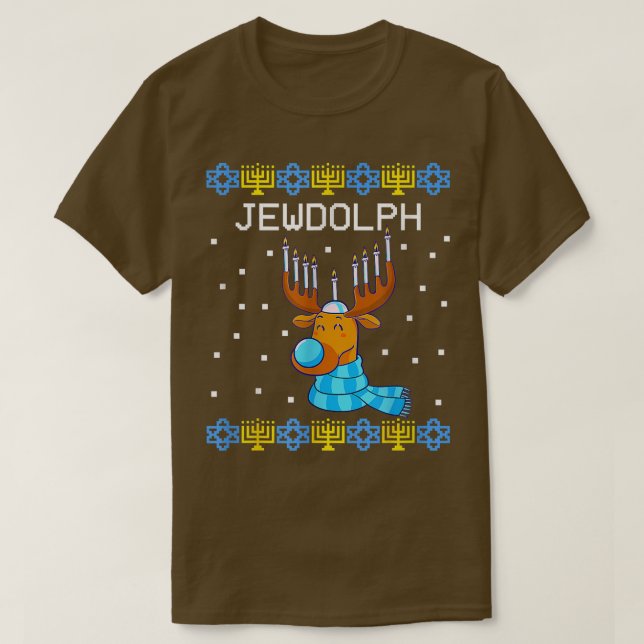 Jewdolph Ugly Hanukkah Sweater Reindeer Menorah Ch (Diseño del anverso)